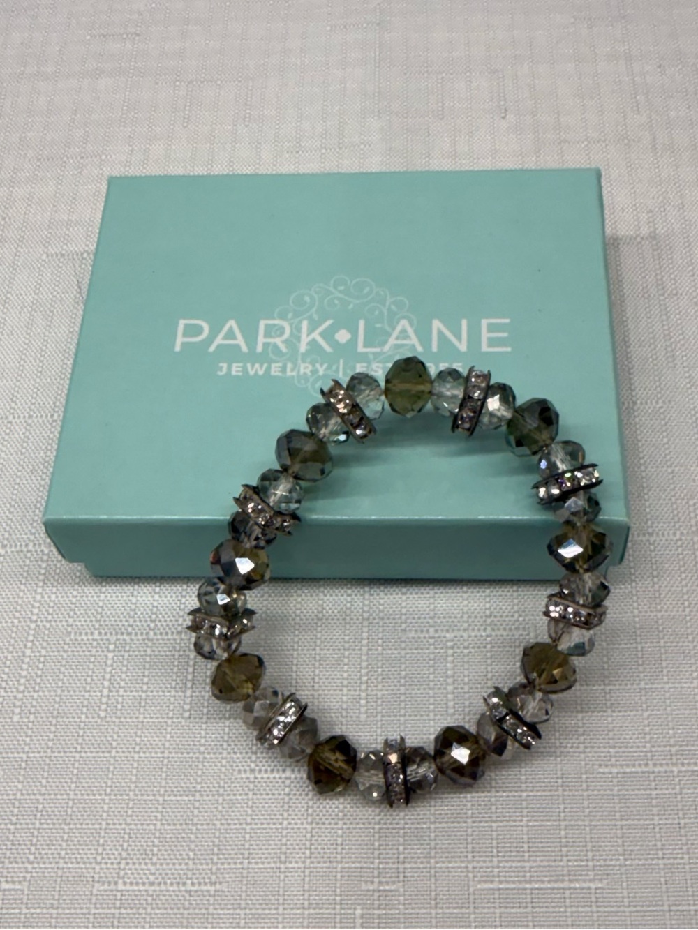 Park Lane Olive-Tone Faceted Crystal Stretch Bracelet with Rhinestone Spacers